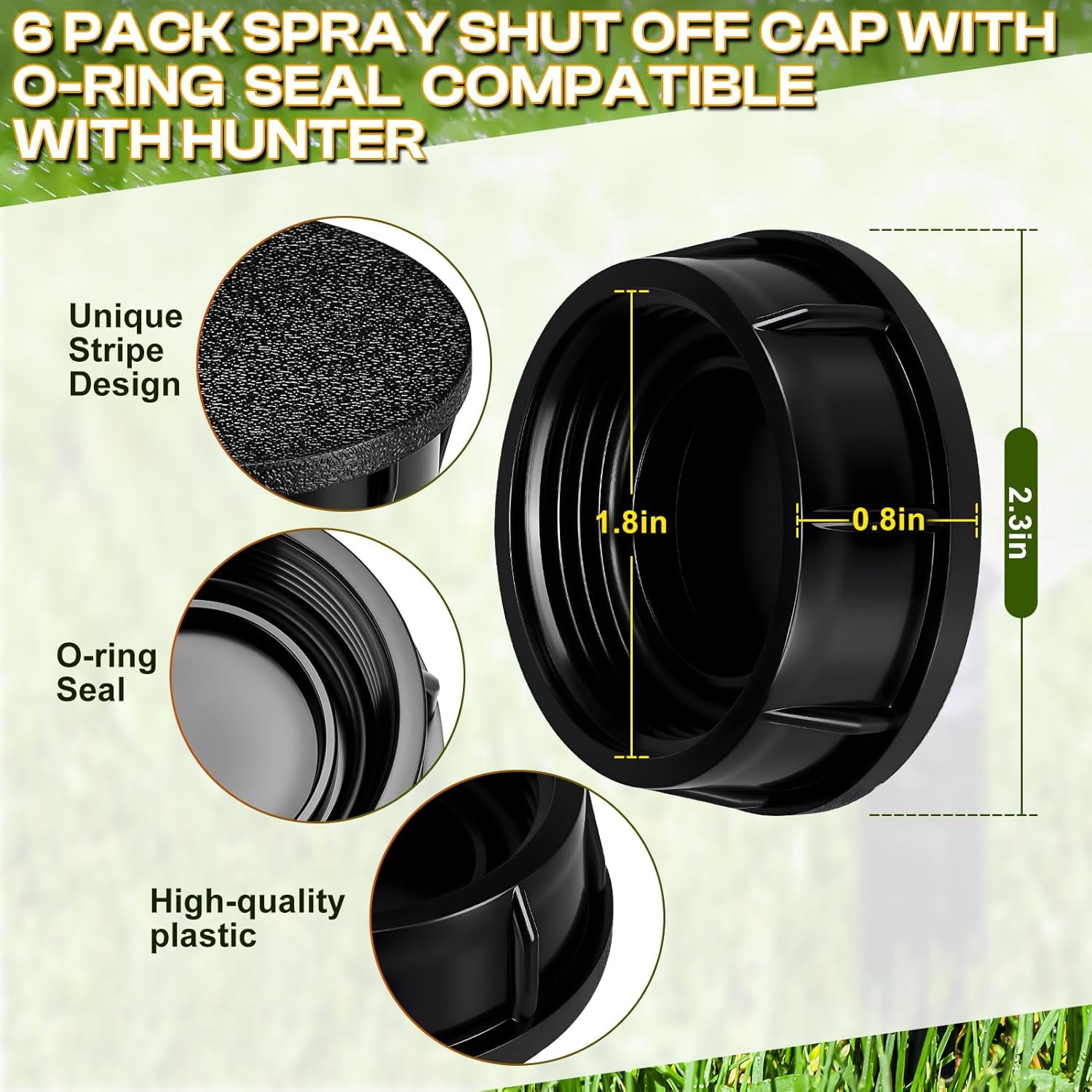 FEFEDFAA-6 Pack Sprinkler Head Caps Compatible with Hunter Pro Spray Sprinklers,Spray Shut Off Cap Replacement with Fluoroelastomer Seals,Plastic Head Caps & O-Ring for Sealing Unused Sprinkler Heads