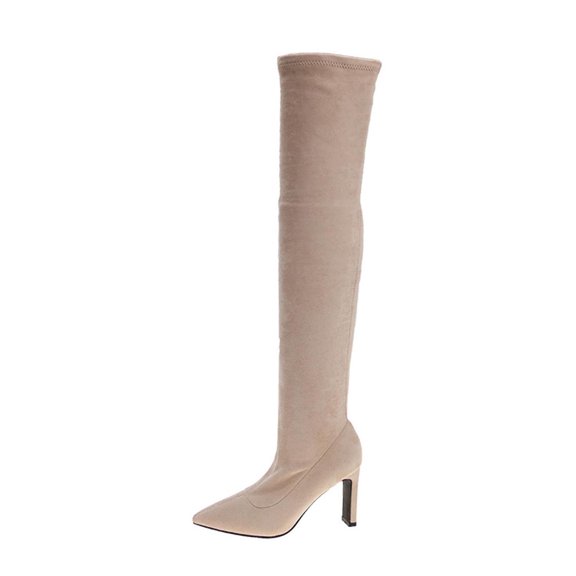 Xfvqtps Womens High Heel over the Knee Boots Elastic Long Boots with Pointed Toe Fashion Slouchy Booties for Women Winter Casual Wear