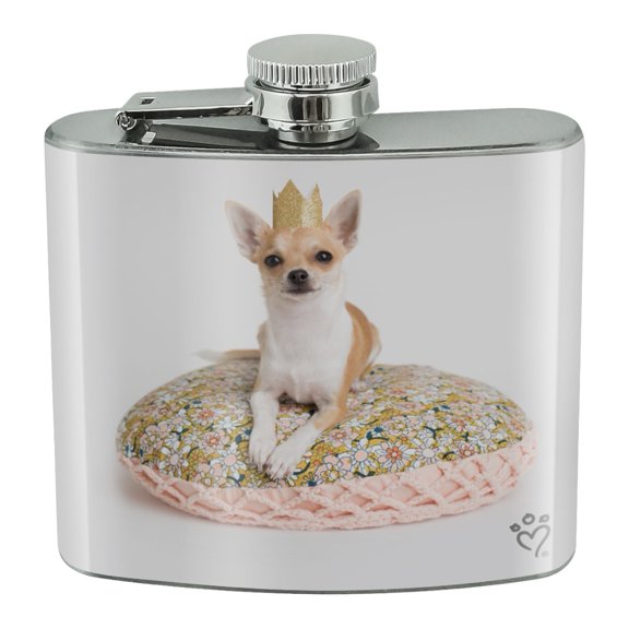 Chihuahua Cushion King Puppy Dog Stainless Steel 5oz Hip Drink Kidney Flask