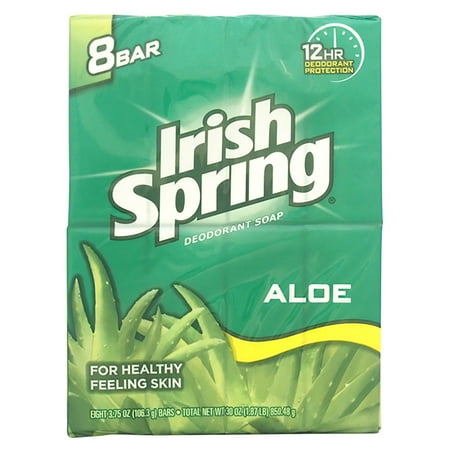 Aloe Deodorant Soap by Irish Spring for Unisex - 8 x 4 oz Soap