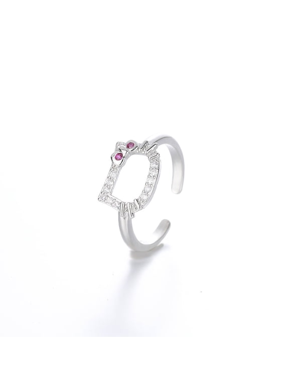 Cartoon hello cat adjustable ring 2024 Charming white silver