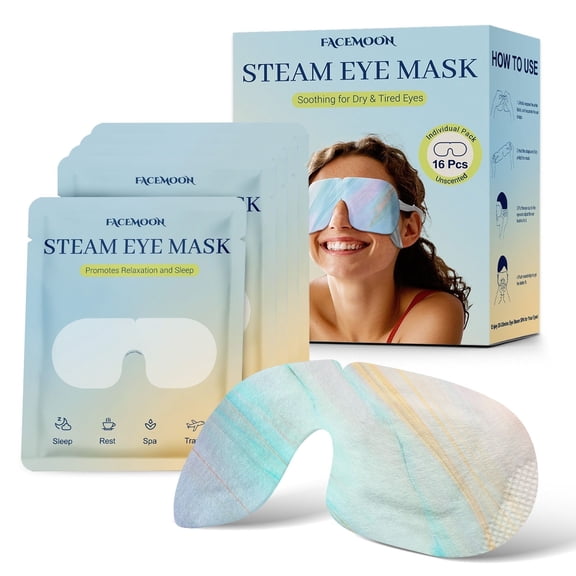 FACEMOON 16 Count Steam Eye Mask – Self-Heating for Dark Circles, Puffiness & Soothing Headache Relief | Sleep Comfort for Travel