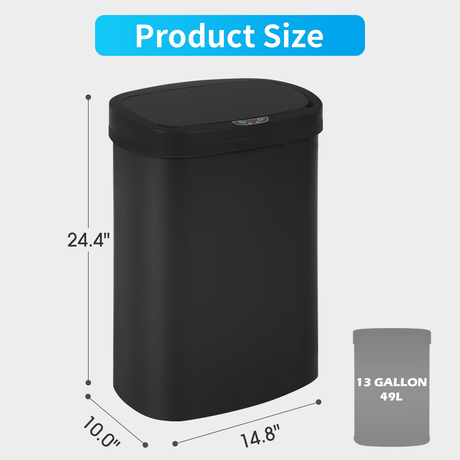 Dkelincs 13 Gallon Automatic Trash Can for Kitchen Bedroom Touch Free Garbage Can with Lid Motion Sensor Waste Bin, Black