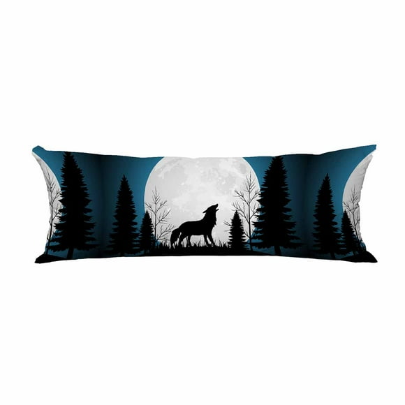 YUSDECOR Silhouette wolf at night Animal wildlife Long Body Pillow Case Cover Pillow Cushion Size 20x60 Inches