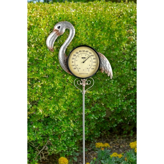 Poolmaster Outdoor Thermometer Garden Stake and Backyard Décor - Flamingo