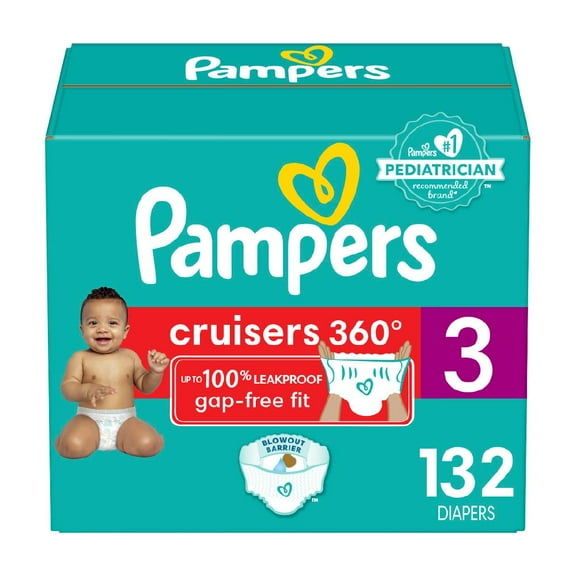 Pampers Diapers - Cruisers 360° - Size 3, up to 100% Leakproof Fit, Designed for Active Babies, Pull On Diaper, EZ Off Tabs Designed for Easy Changes, 132 Count