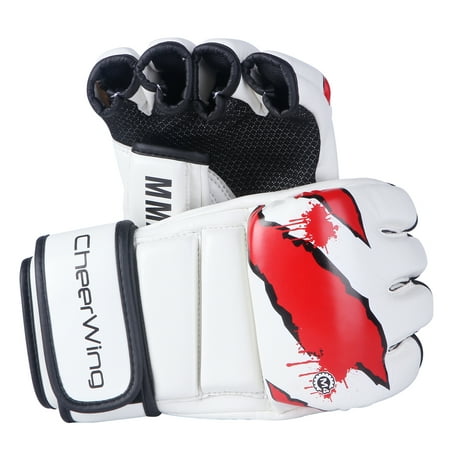 Leather Wrist Wrap Grappling Gloves - MMA Boxing Gloves Sparring Grappling Fight Punch Mitts Leather Training