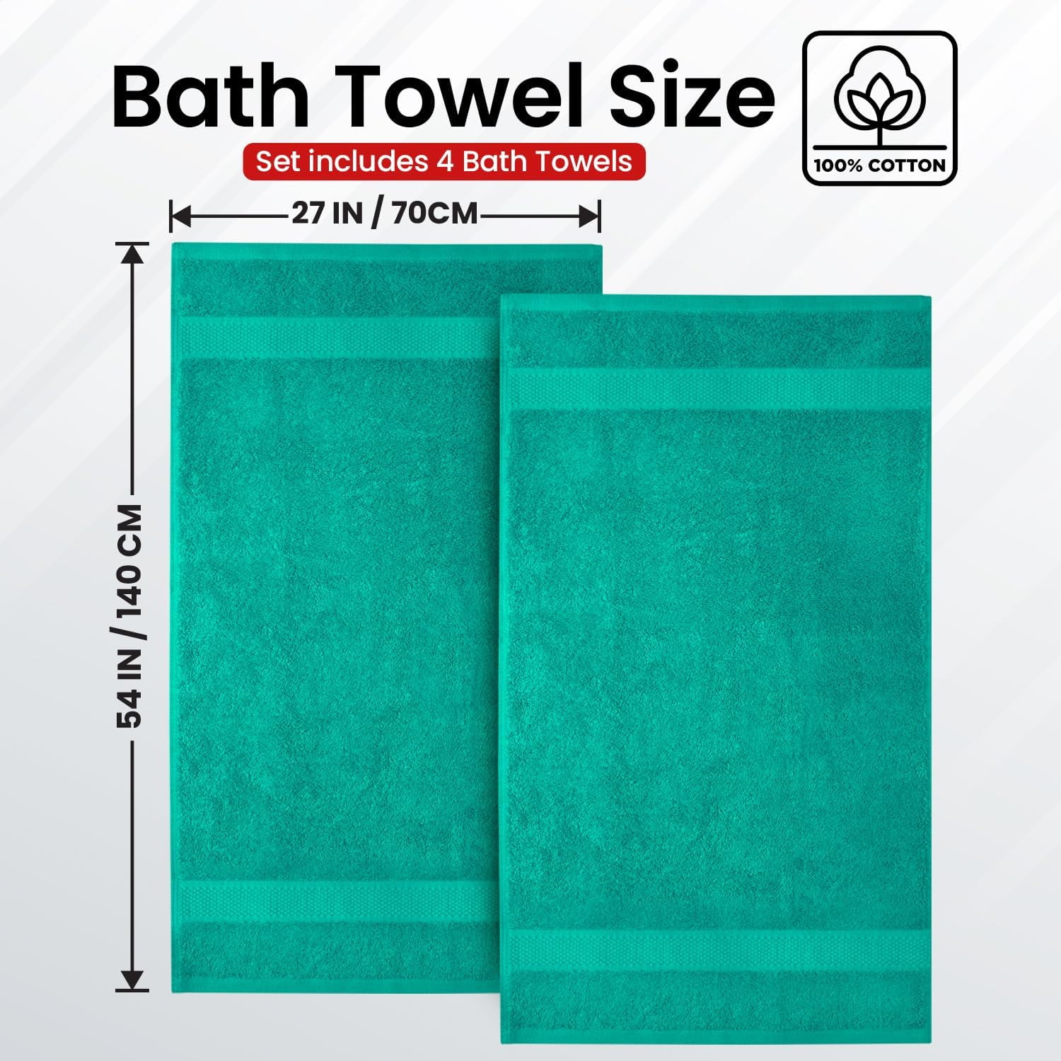 Infinitee Xclusives Premium Green Bath Towels - Pack of 4 - 27 x 54 inches