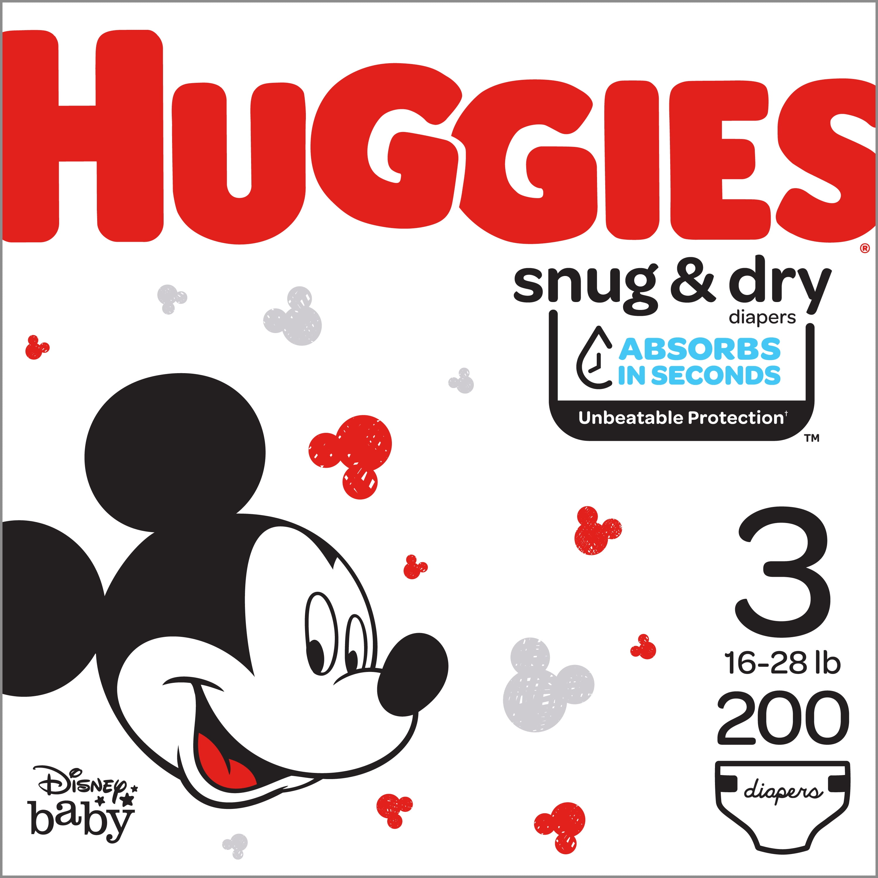 Huggies Snug & Dry Diapers, Size 3 (fits 1628 lb.), 200 Ct, One Month
