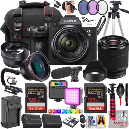 Sony a7 III Mirrorless Camera USA Model with 28-70mm f/3.5-5.6 Lens + 256GB Memory Card + Extra Battery + Microphone + RGB LED Video Light + More (35pc Bundle)