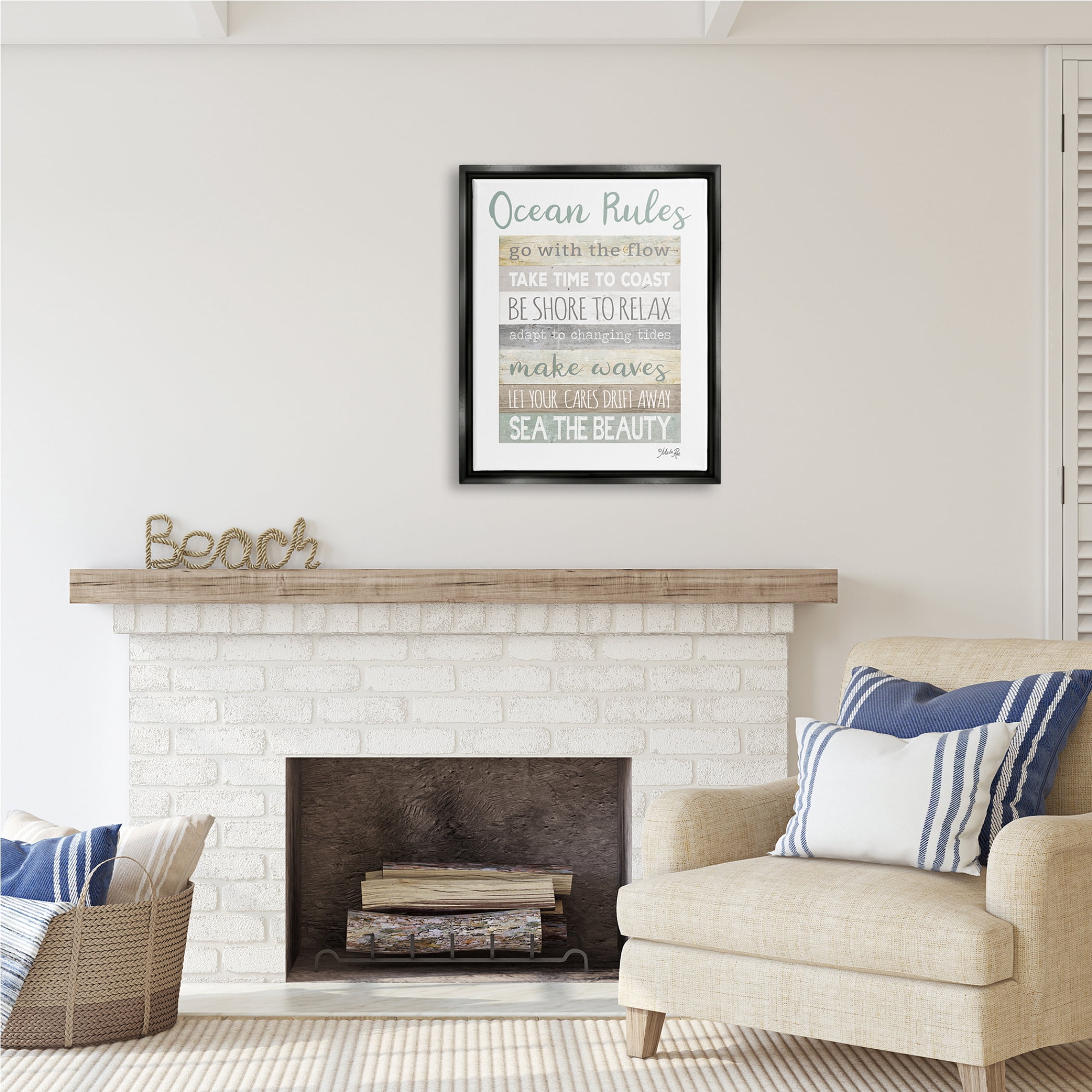 Stupell Industries Ocean Rules Rustic List Typography Painting Black Floater Framed Art Print Wall Art, 25 x 31