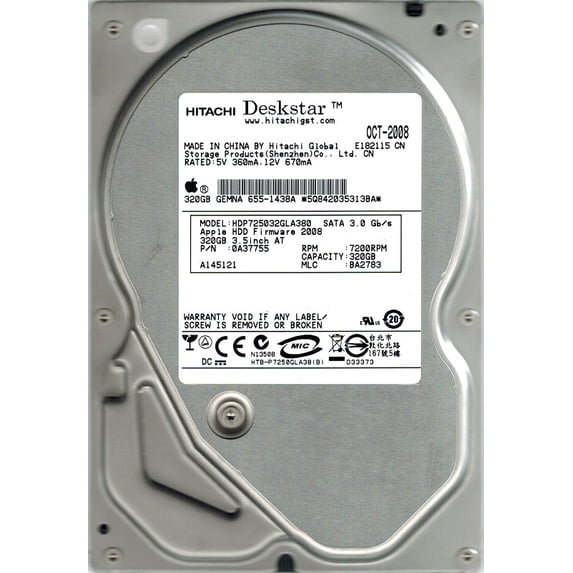 Hitachi HDP725032GLA380 MAC P/N: 0A37755 320GB MLC: BA2783 APPLE