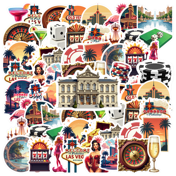 retro Las Vegas Casino Stickers, Waterproof Las Vegas Casino Sticker for Water Bottle Laptop Phone Cases Planner Skateboard Luggage Helmet Party Favor Decor, Ideal for Adults Teens Teacher Rewards
