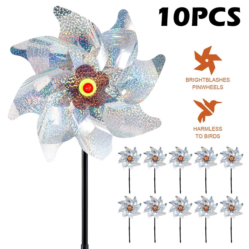 JTWEEN 10Pcs Bird Blinder Repellent Pinwheels, High Reflective Bird