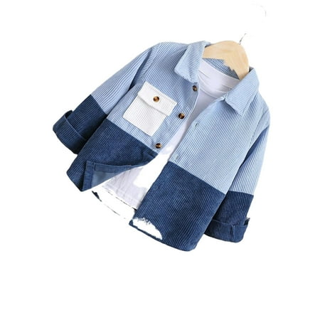 

Casual Colorblock Collar Shirt Long Sleeve Blue Toddler Boy Shirts Without Tee ( Boy s)