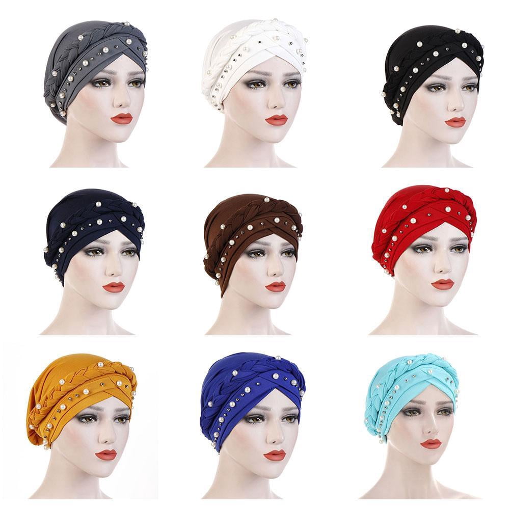 Muslim Women Hijab Turban Hat Cap Head Wrap Lady Pearl Bonnet Q5R1