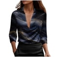 thumbnail image 2 of Hfnxid Satin V Neck Shirts for Women Color Block Vneck 3/4 Sleeve Shirt Casual Business Tunic Tops Summer Lightweight Comfy Office Work Blouse Navy L, 2 of 6
