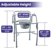 MedaCure Adjustable Bedside Commode Chair – Steel Frame Drop Arm Commode for Seniors – 3 in 1 Commode Chair for Toilet, Bedside, or Shower – 300 lb Weight Capacity