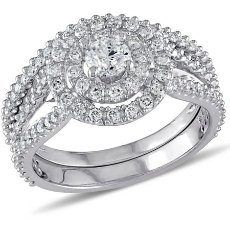 Miabella 1-1/5 Carat T.W. Diamond 14kt White Gold Double Halo Bridal Set