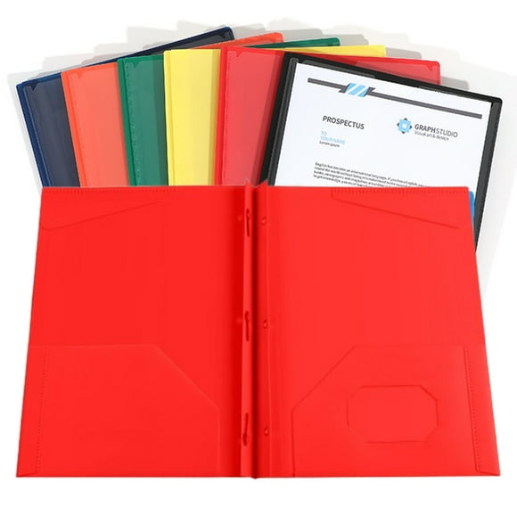 Djiypn Plastic Folders with Pockets, Durable Heavy Duty File Folders with Business Card Slot, 2-Pocket Folder for Work, Office, Red,1Pack