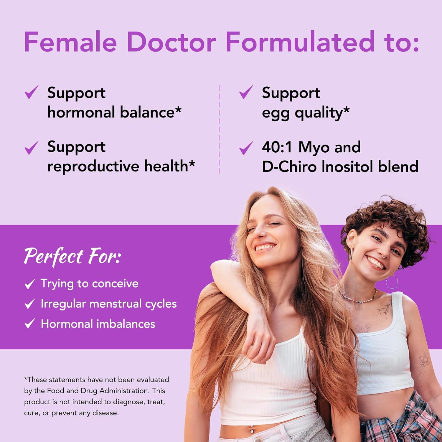 Premom Inositol Plus Fertility Supplement with Myo-Inositol & D-Chiro Inositol, 50mg for Ovarian & Reproductive Health