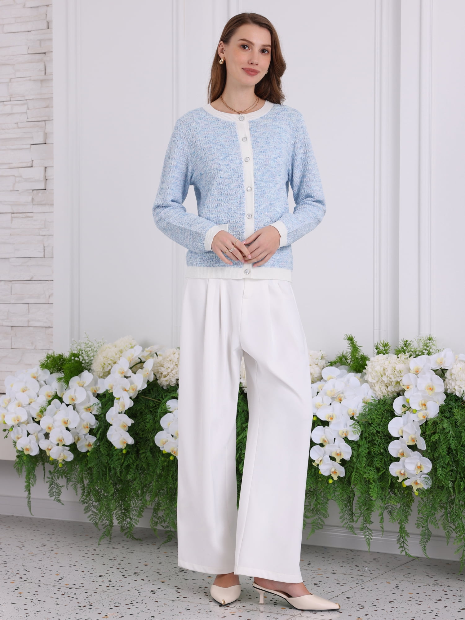DARING DIVA Women's Casual Long Sleeve Knit Ribbed Cardigan Sweaters 2XL Light Blue