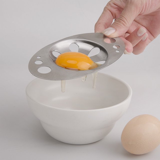 Colador de huevos de acero inoxidable, perforador de huevos, separador de huevos, deshojador para hornear huevos, herramienta de cocina doméstica, limpiador de verduras con marco de metal