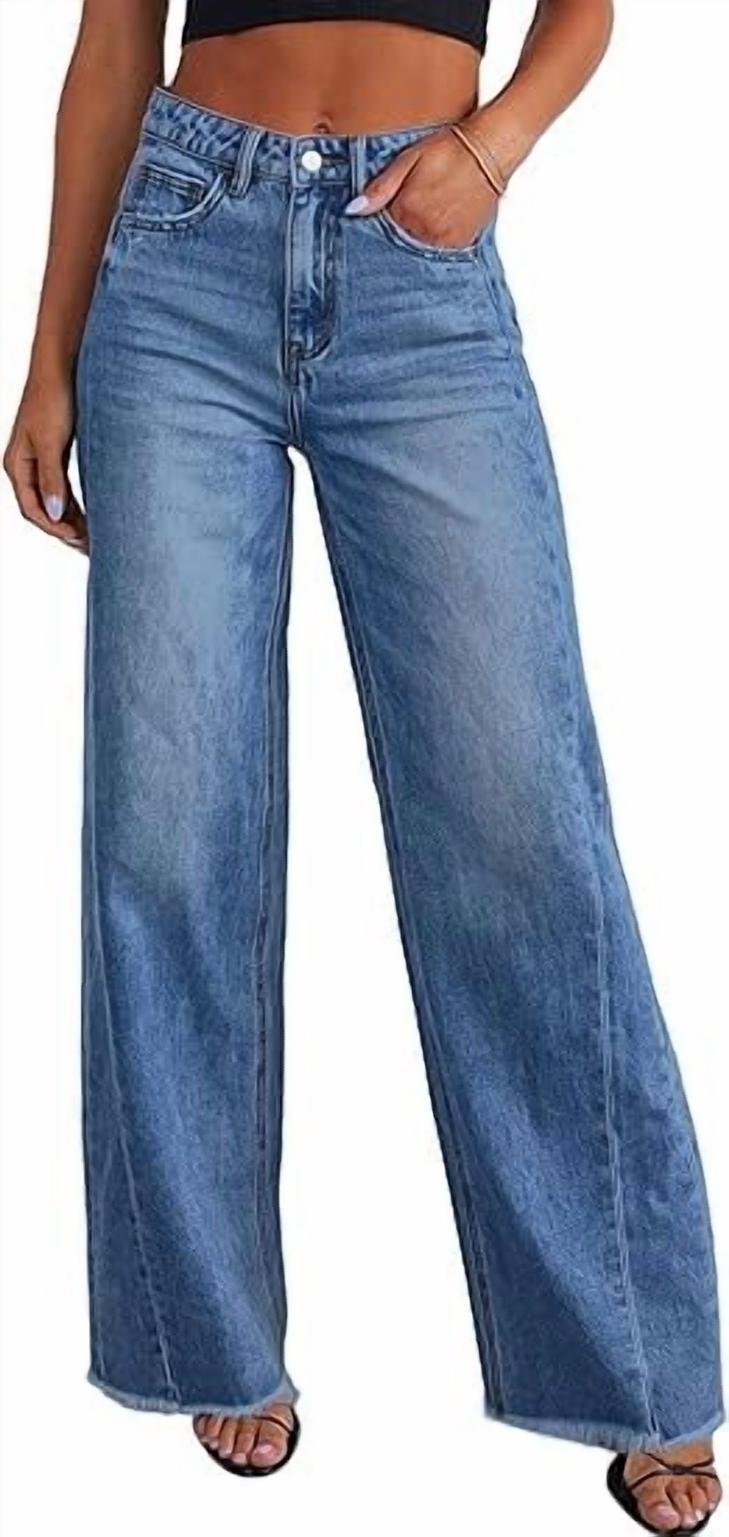 Prettygarden Women's Wide Leg Jeans, High Waisted, Acid Wash photo 1