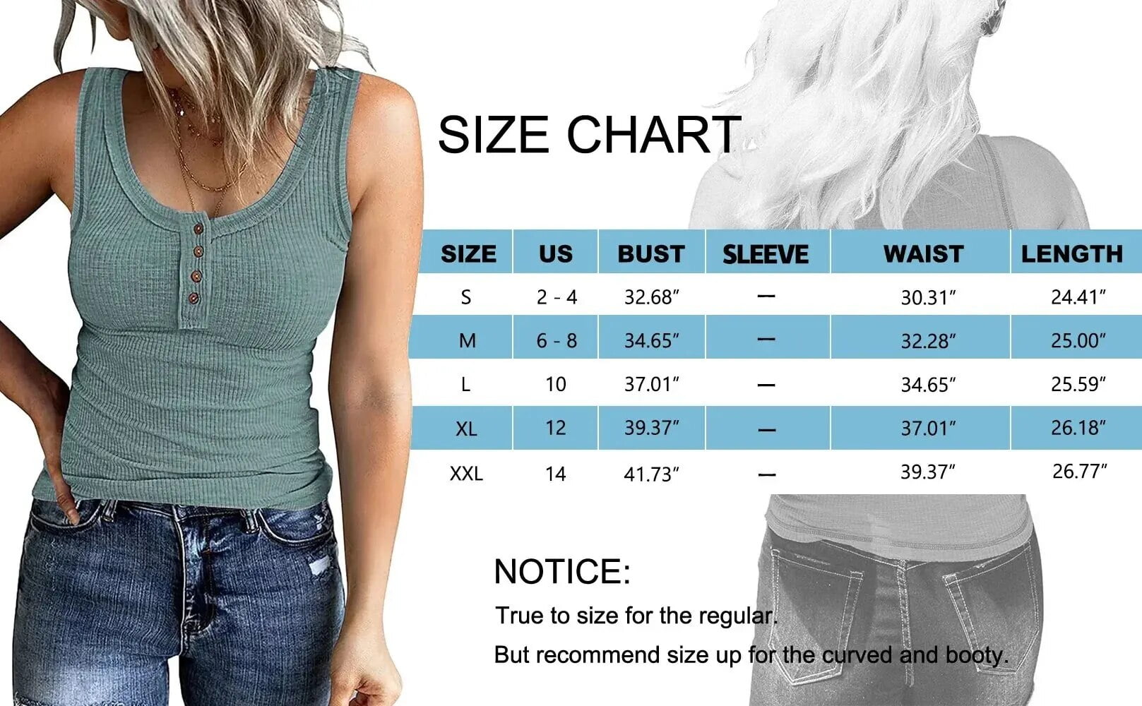 MOSHU Henley Women Tank Tops Ribbed Summer Tops Button Down Sleeveless Shirts