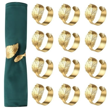 12PCS Golden Leaf Napkin Rings - 1.7inch Elegant Metal Cloth Napkin Holders for Wedding, Thanksgiving Dinner, Party Decor