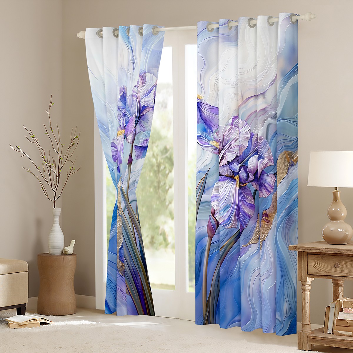 Castle Fairy Purple Iris Black Out Curtains,Watercolor Marble Curtains Pack of 2 (42x63 Each),Gradient Ombre Bedroom Curtains,Super Cozy Floral Room Decor