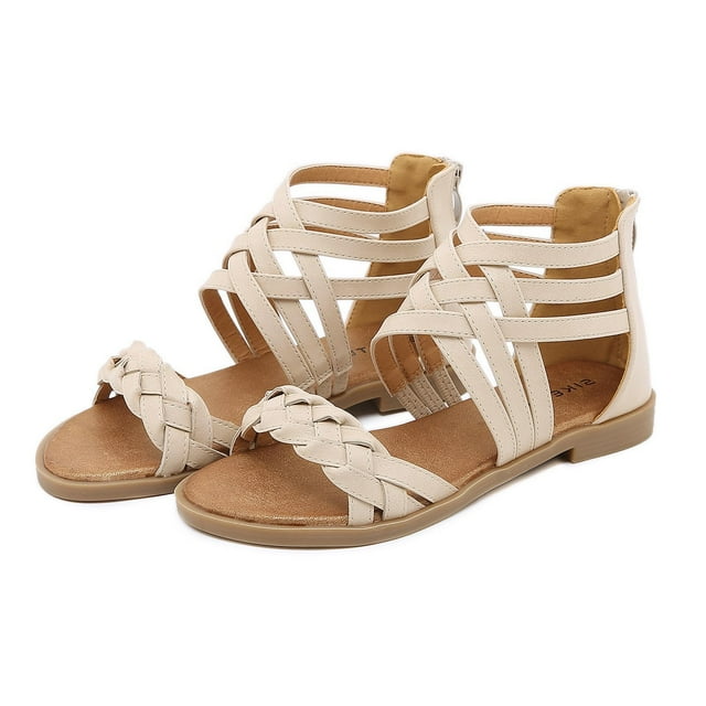 Nuevas sandalias con cremallera y correa cruzada Sandalias planas tejidas de color sólido para mujer Wmkox8yii nm1351