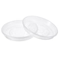 thumbnail image 1 of Uxcell 10" Plato de maceta redondo de plástico, bandeja de goteo para flores, transparente, 3 unidades, 1 of 1