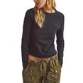 thumbnail image 1 of Diconna T-shirt Femme Manches Longues Col Rond Couleur Unie Hauts d'Automne Mode Urbaine pour Quotidien Décontracté, 1 of 5
