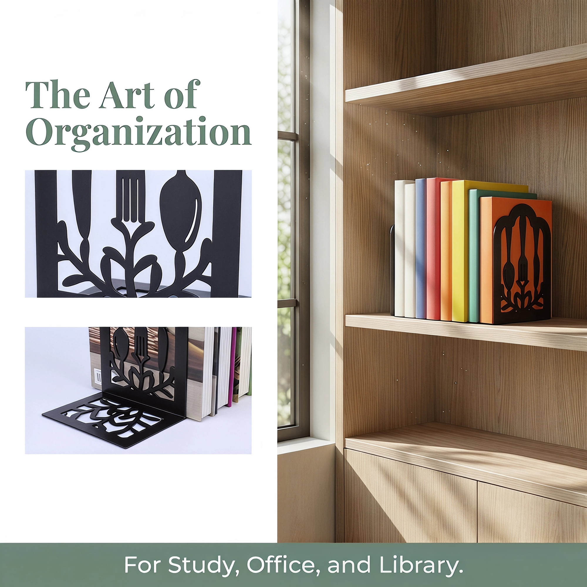 Unique Bargains Decorative Metal Bookends Book Ends for Office Black 4.7"L x 3.5"W x 7"H