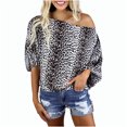 thumbnail image 1 of Tops de mujer Cuello con estampado de leopardo Fuera del hombro Sexy Tops casuales sueltos Fridja  hj308, 1 of 9