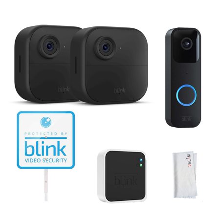 Blink_Outdoor 4 (4th Gen) Wire-free HD Smart Security 2 Camera System Kit | Two-Year Battery Life, Enhanced Motion Detection + Blink_Doorbell and Blink_Security Sign