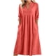 thumbnail image 1 of Vestido Largo de Manga Larga para Mujeres Cuello en V Suelto Bolsillo Cuarto de Manga Poliéster Vestido de Fiesta Casual, 1 of 8