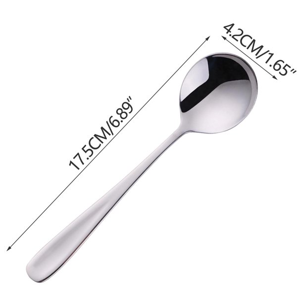 Cucharas de Sopa Cuchara Redonda de Mango Plano de Acero Inoxidable 304, Cuchara de Comedor Gruesa Y Cuchara de Sopa para Uso Doméstico