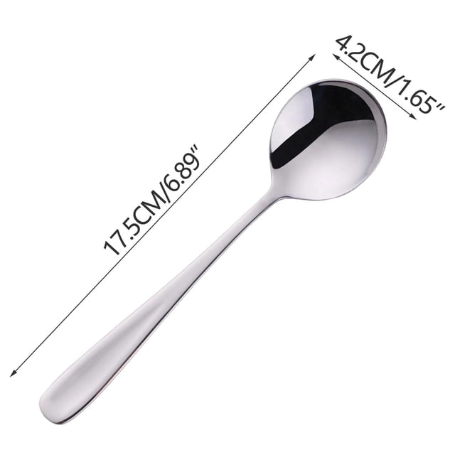 Btomtd 304 Stainless Steel Flat Handle Round Spoon Thickened Dinner Spoon And Soup Spoon For Home Use, Silver