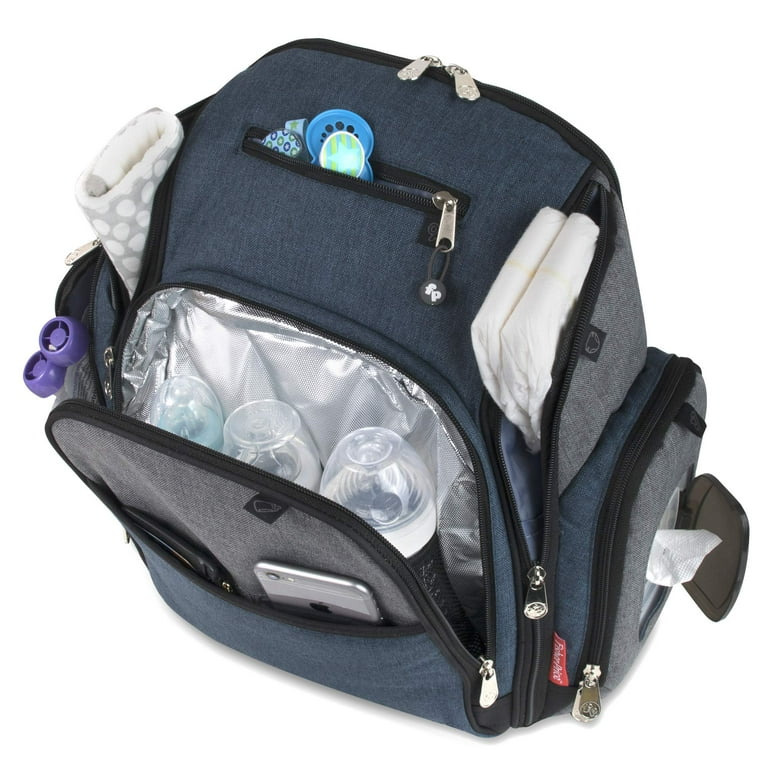 Fisher Price Fastfinder 3 Piece Multi Pocket Diaper Bag Backpack with Matching Changing Pad Baby Wipes Dispenser Pocket Insulated Bottle Pocket and