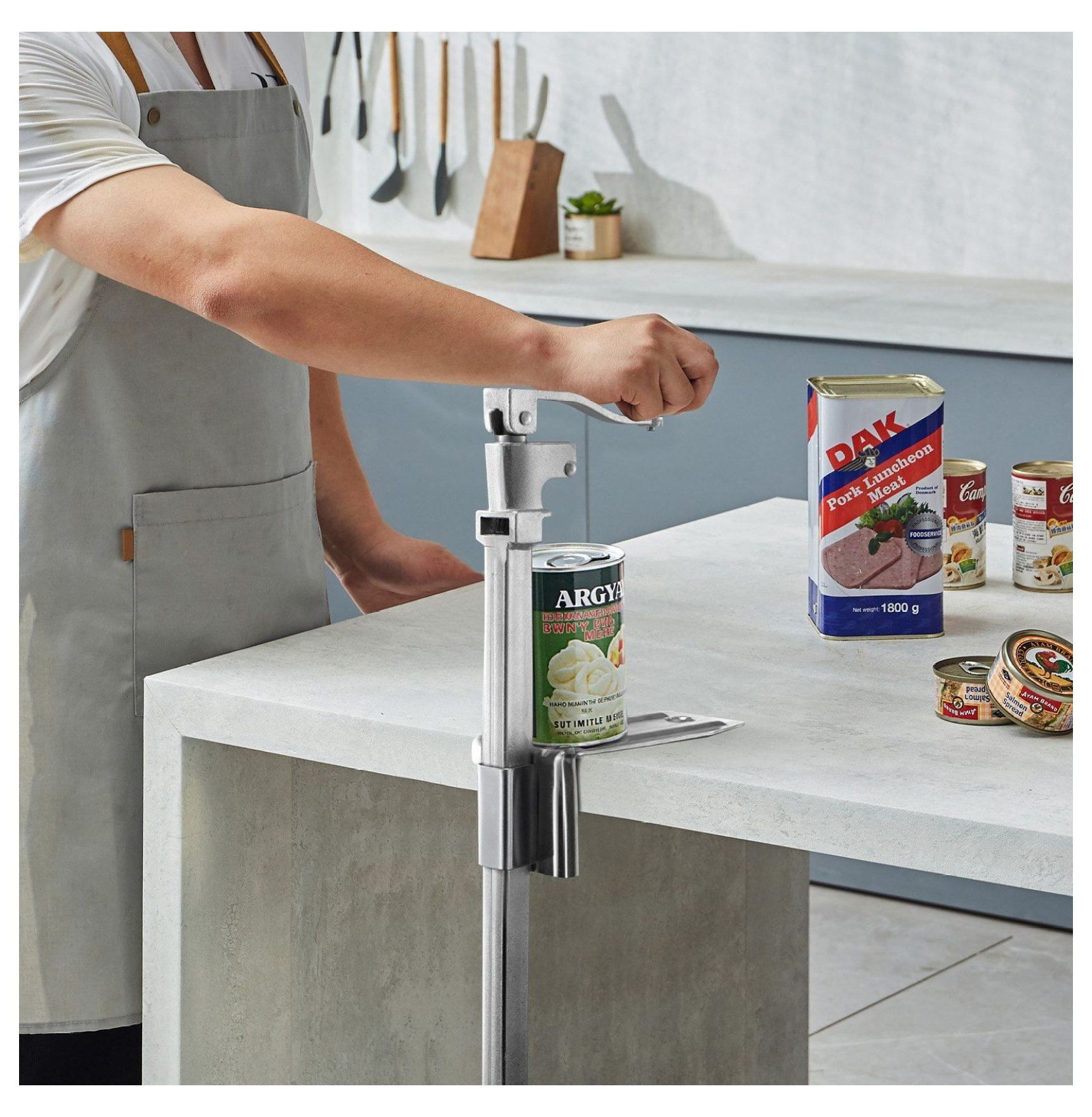 Commercial Can Opener, Heavy Duty Manual Can Opener for Large Cans - Up to 15.75", Restaurant Grade Tabletop Can Opener with Adjustable Height, Stainless Steel Blades