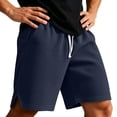 thumbnail image 6 of TKKCS Mens Waffle Knit Casual Shorts- Breathable Loose Fit Elastic Wasit Drawstring Split Hem Summer Daily Wear Lounge Shorts Navy Size L, 6 of 7