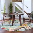 thumbnail image 3 of Round Area Rug 7 Ft, Easter Washable Non-Slip Circle Carpet for Living Room/Bedroom, Spring Farmhouse Bunny Flower Teal Blue Wood Grain Low-Profile Large Runner Mat Collection Rugs for Indoor, 3 of 8
