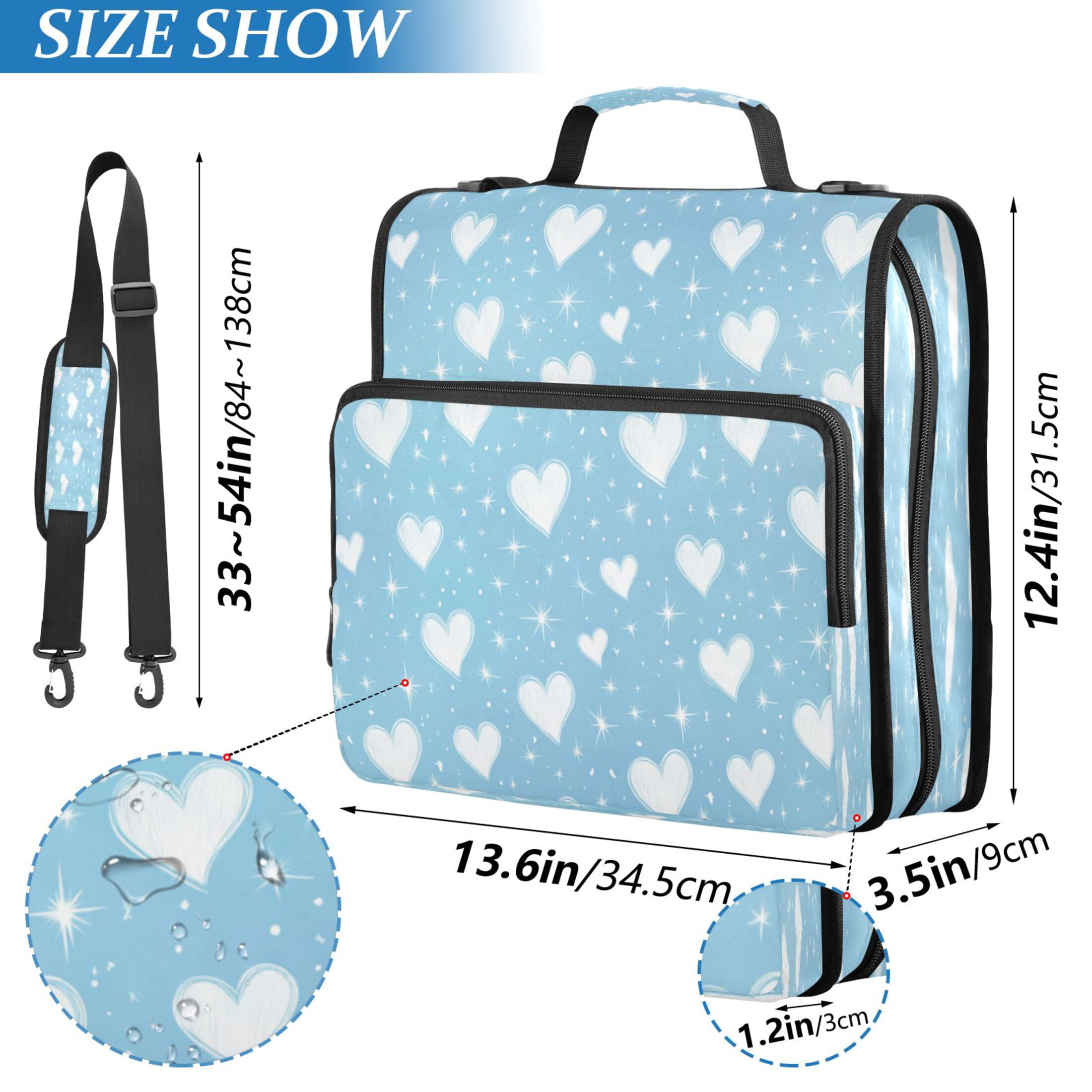 3 Ring Zipper Binder Stationery Organizer for Study Work Home Travel, All-Purpose File Folder Storage Bag for Daily Document Organization Soft Heart Line Art on Blue