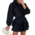 thumbnail image 3 of Conjunto de 2 Piezas de Blusa de Encaje para Mujer, Camisetas, Tops, Pantalones Cortos Ajustados, Ropa Deportiva para Fiesta y Club. Negro XL, 3 of 8
