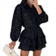 thumbnail image 3 of Conjunto de 2 Piezas de Blusa de Encaje para Mujer, Camisetas, Tops, Pantalones Cortos Ajustados, Ropa Deportiva para Fiesta y Club. Negro S, 3 of 8