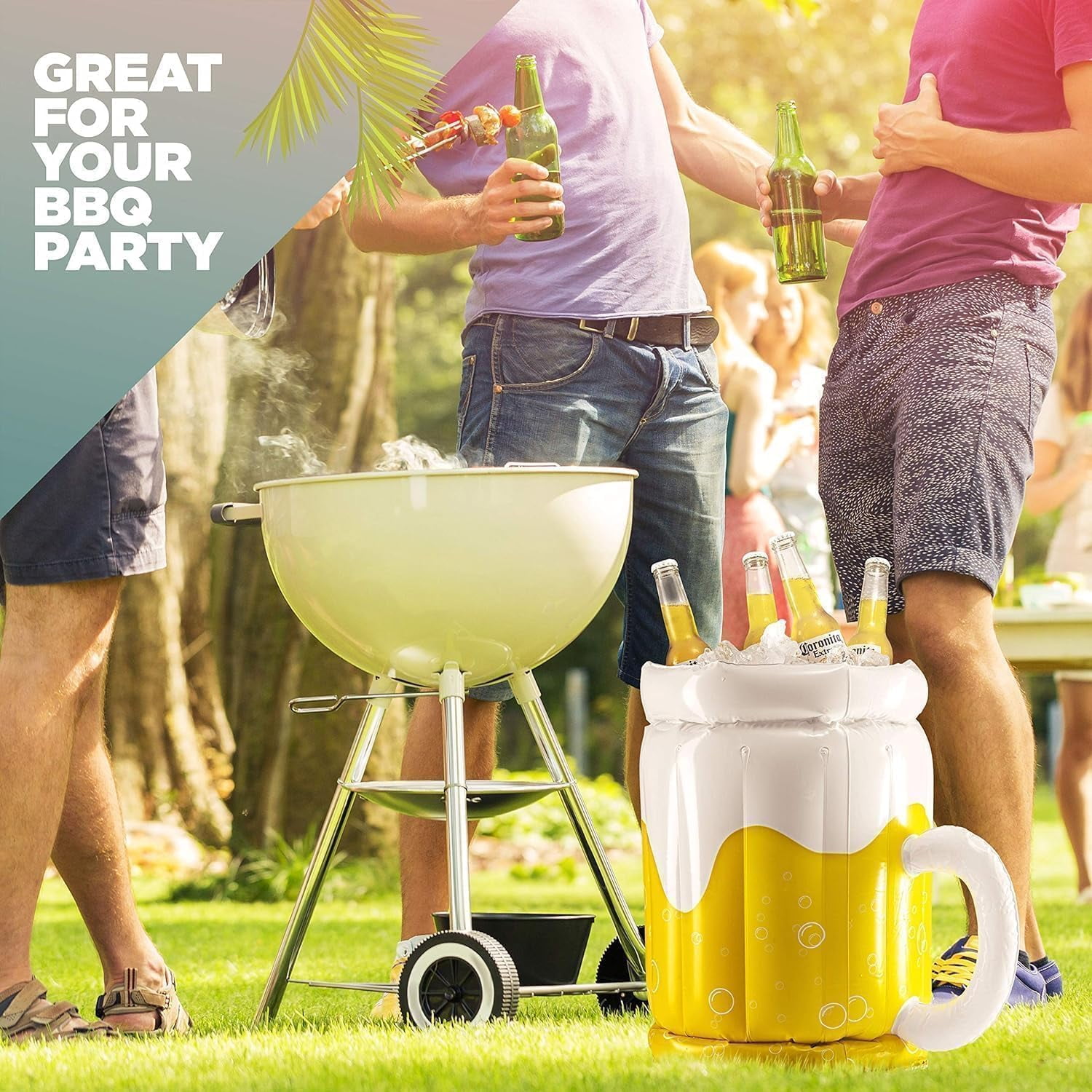 Large 17.71" Inflatable Cooler 2Pack Beer Mug Floating Drink Chiller for Pool Party Summer Gathering Bachelor Party Decor
