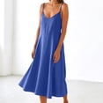 thumbnail image 2 of Linfrsh Backless Summer Dress Backless Cami Lounge Dress for Women Sleeveless Long Solid House Dress Comfortable Loungewear(Blue,M), 2 of 8