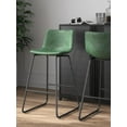 thumbnail image 5 of LainTene 26" Bar Stools Set of 3 – Faux Leather Counter Height Stools with Backrest & Footrest, Heavy-Duty Metal Frame for Kitchen, Bar, Living Room, Green, 5 of 7